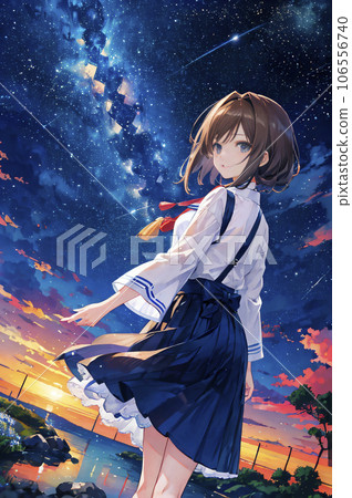 “AI-generated image” of a beautiful girl looking back with the Milky Way in the background “AI-generated image” of a beautiful girl looking back with the Milky Way in the background 106556740