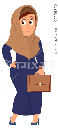 Business islamic woman with briefcase. Working muslim person Business islamic woman with briefcase. Working muslim person 106556800