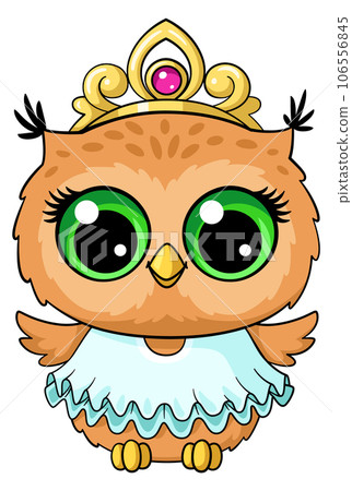 Princess owl cartoon character. Cute bird in dress and crown 106556845