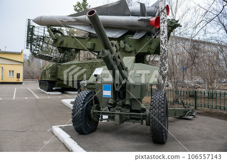 Green gun at the military base in the city. Green gun at the military base in the city. 106557143