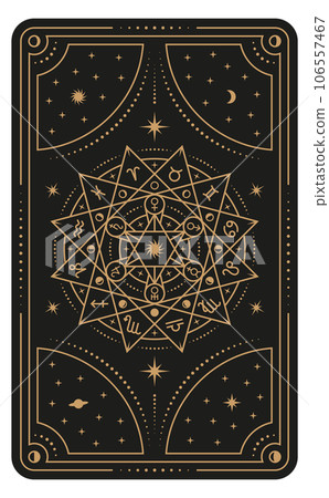 Astrological tarot design with zodiac elements. Mystic ritual card 106557467