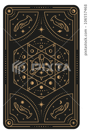 Esoteric card design. Golden astrological symbols on black background 106557468