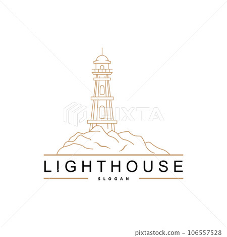 Lighthouse Logo, Beacon Vector Modern Simple Beach Searchlight Tower, Symbol Illustration Template 106557528