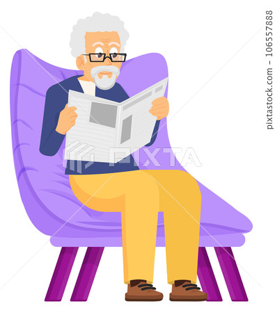Senior reading newspaper. Old man sit on armchair 106557888