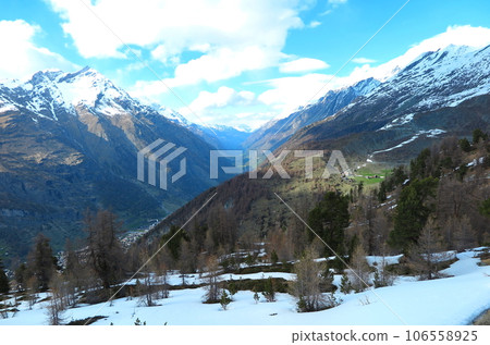 Gornergrat Railway (GGB, Switzerland): Observation from the train window (lower left, Zermatt townscape) 106558925
