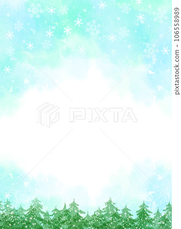 Watercolor style frame background illustration of a snowy forest with beautiful snowflakes Watercolor style frame background illustration of a snowy forest with beautiful snowflakes 106558989
