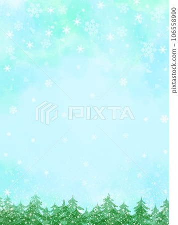 Watercolor style frame background illustration of a snowy forest with beautiful snowflakes Watercolor style frame background illustration of a snowy forest with beautiful snowflakes 106558990