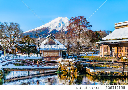 Oshino Hakkai covered with snow and Mt.Fuji Oshino Hakkai covered with snow and Mt.Fuji 106559166