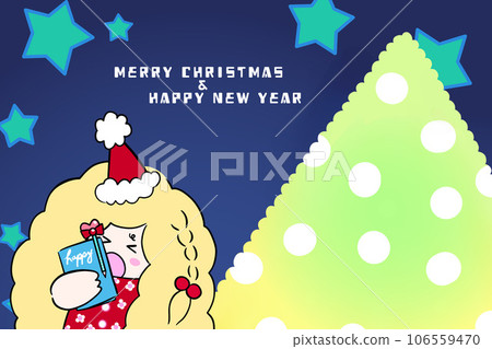 新年賀卡 聖誕快樂 聖誕賀卡插圖 聖誕老人女孩新年賀卡 106559470