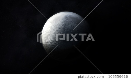 Dark gray image of a half-illuminated moon in space. 3D render Dark gray image of a half-illuminated moon in space. 3D render 106559616