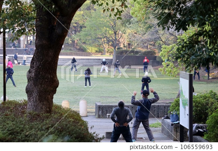 Daily radio exercises under the cherry blossoms Daily radio exercises under the cherry blossoms 106559693