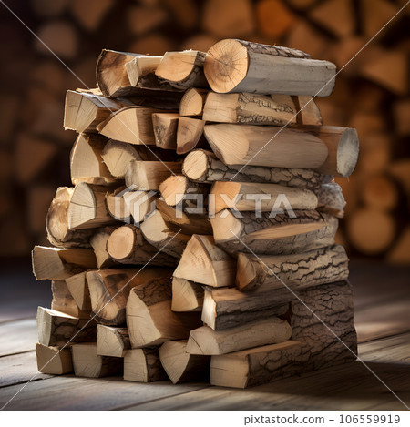 Stacked firewood graphic material Generative AI 106559919