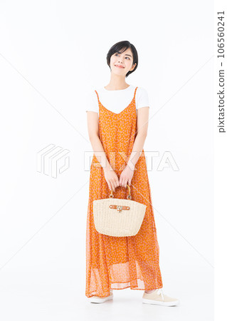 Young woman walking with white background Young woman walking with white background 106560241