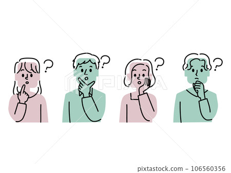 Icon set of casual young people feeling doubts 106560356