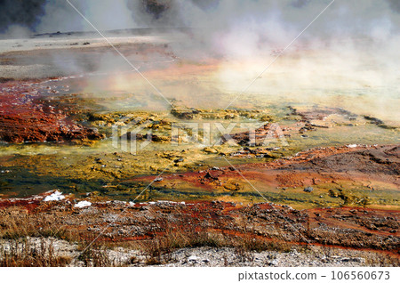 Flora of hyperthermophiles growing around hot springs in Yellowstone National Park, United States of America Flora of hyperthermophiles growing around hot springs in Yellowstone National Park, United States of America 106560673