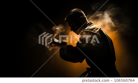 Athletic strong man on dark background. Martial arts athlete, AI Athletic strong man on dark background. Martial arts athlete, AI 106560764