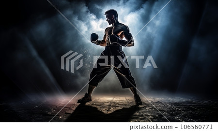 Athletic man on dark background. Martial arts athlete, AI Athletic man on dark background. Martial arts athlete, AI 106560771