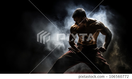 Athletic man on dark background. Martial arts athlete, AI Athletic man on dark background. Martial arts athlete, AI 106560772