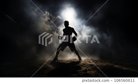 Athletic strong man on dark background. Martial arts athlete, AI Athletic strong man on dark background. Martial arts athlete, AI 106560811