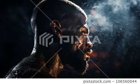 Dramatic portrait of Athletic man on dark background. Martial arts athlete, AI 106560844