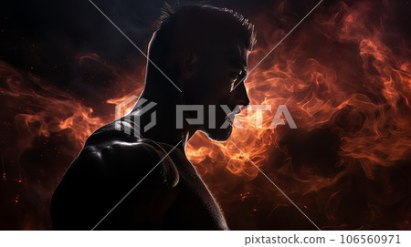 Dramatic portrait of Athletic man on dark background. Martial arts athlete, AI Dramatic portrait of Athletic man on dark background. Martial arts athlete, AI 106560971
