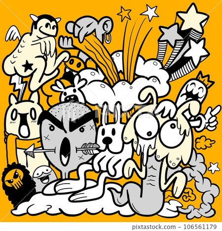 illustration of Doodle cute Monster background ,Hand drawing Doodle 106561179