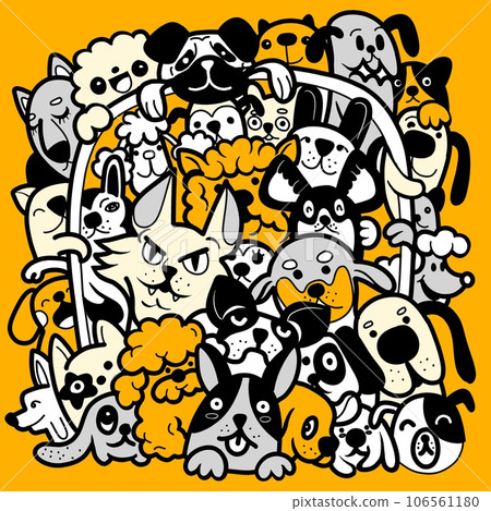Collection of cute dogs. Set of doodle pets on...-插圖素材 [106561180 ...