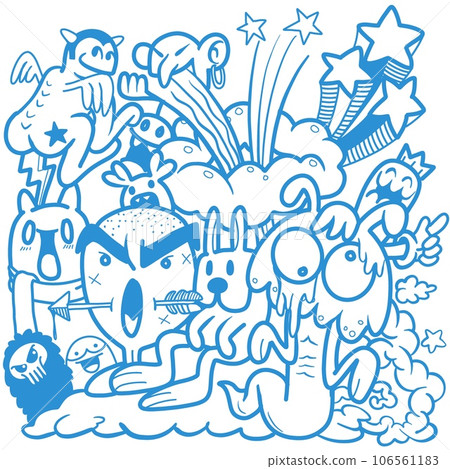 illustration of Doodle cute Monster background ,Hand drawing Doodle 106561183