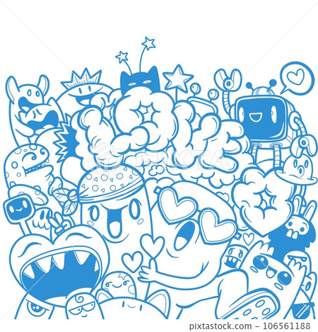 illustration of Doodle cute Monster background ,Hand drawing Doodle 106561188