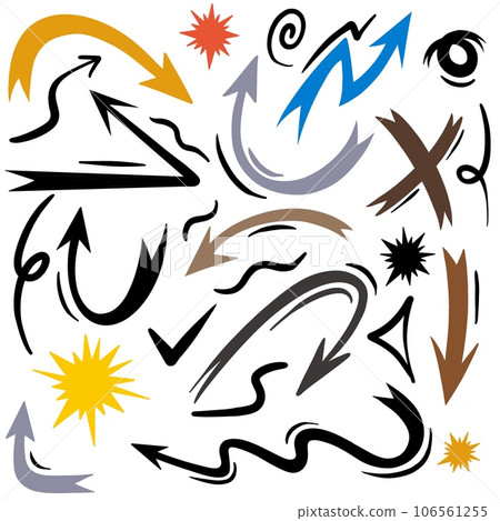 Gather hand-drawn arrows. Simple arrows placed alone on a white background. marks with an arrow. Bow paint 106561255