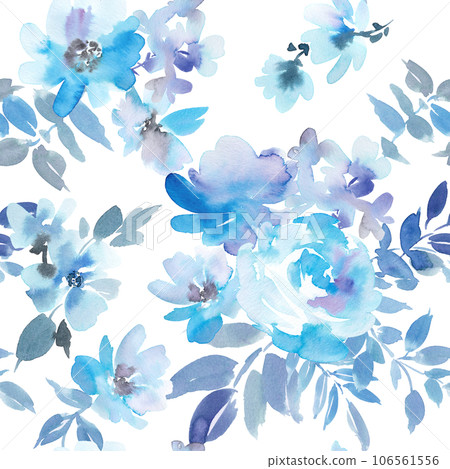 水彩畫藍色花朵的無縫圖案 106561556