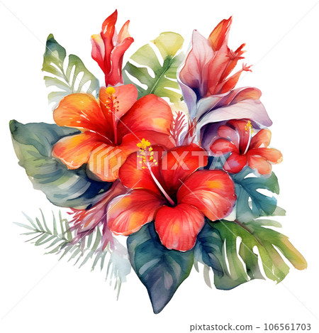 熱帶花卉生成 AI 的水彩插圖 106561703