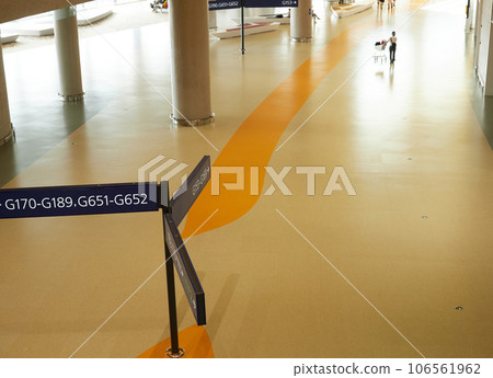 上海國際機場航站樓內的信息板和遊客 上海國際機場航站樓內的信息板和遊客 106561962