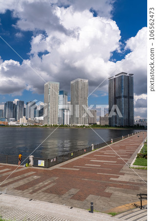 《Tokyo》 Tower apartments lined up, Tokyo Bay area in the summer sky 106562473