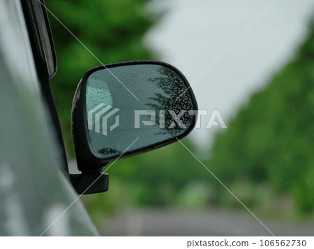 汽車後視鏡和林蔭路風景 106562730