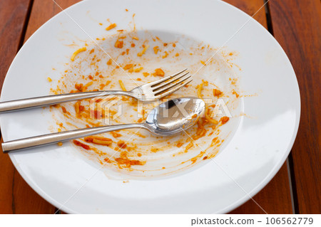 Dirty dish on wooden background. Dirty dish on wooden background. 106562779