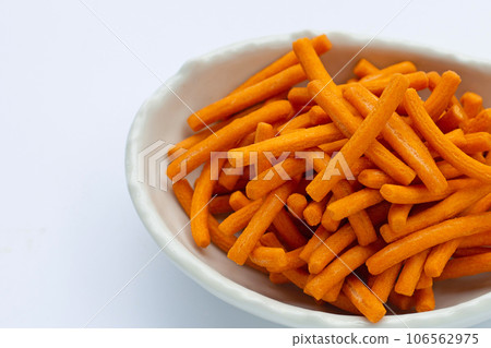 Salt breadsticks on white background. 106562975