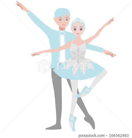 簡單舞者插畫_芭蕾舞劇《胡桃夾子》中跳舞雪女王和雪王的情侶形象 106562983