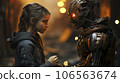 Girl talking with a robot 106563674