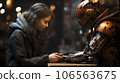 Girl talking with a robot 106563675