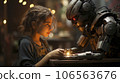 Girl talking with a robot 106563676