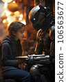 Girl talking with a robot 106563677