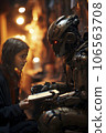 Girl talking with a robot 106563708