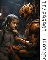 Girl talking with a robot 106563711