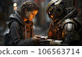 Girl talking with a robot 106563714