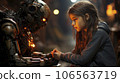 Girl talking with a robot 106563719