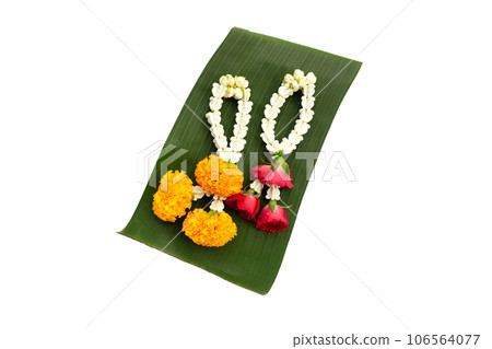 Thai flower garlands for Buddhism religious ceremony Thai flower garlands for Buddhism religious ceremony 106564077