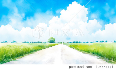 鄉村筆直道路的水彩插圖“AI 生成圖像” 鄉村筆直道路的水彩插圖“AI 生成圖像” 106564441
