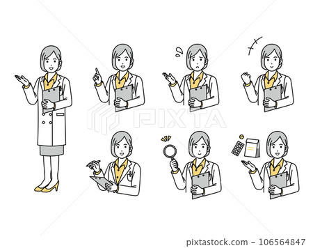 一個穿白大褂的女人的醫生插圖集 一個穿白大褂的女人的醫生插圖集 106564847