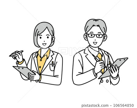 穿著白大褂的男女醫生提供諮詢 106564850